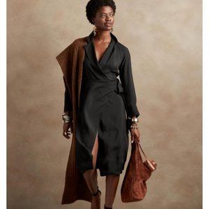 NWT Banana Republic black satin wrap dress, sz Small Petite